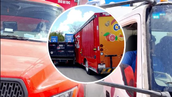 Choque entre camiones repartidores "rivales" en Umán causa movilización policiaca | FOTOS